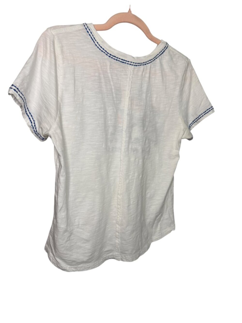 Pilcro/Anthropologie "Meet Me Seaside" Embroidered Tee – M- White/Blue- MSRP $68 - Picture 5 of 16